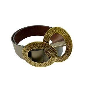 Chico's Belt Antique Gold Hammered Double Ring Closure Taupe/Grey Adjustable